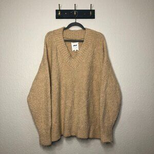 Aerie Tan Fuzzy Soft V-Neck Sweater Women's XL Wool Cozy Warm Casual Loungewear